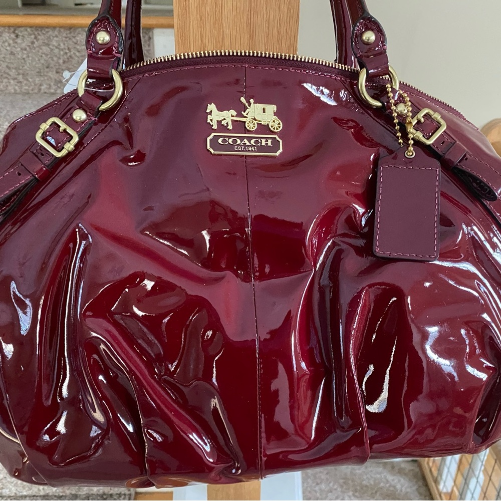 Coach Madison Patent Leather Large Sophia Crimson Handbag (NEW)